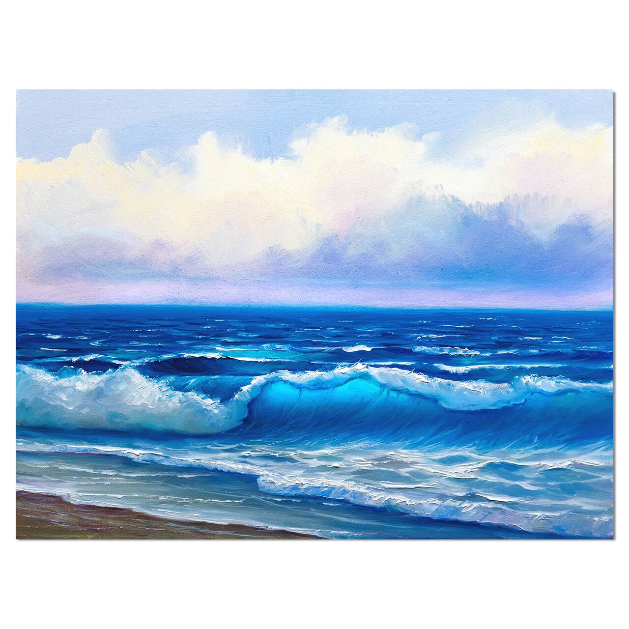 Designart - Seascape in Cloudy sky - Sea & Shore Painting Print on Wrapped Canvas